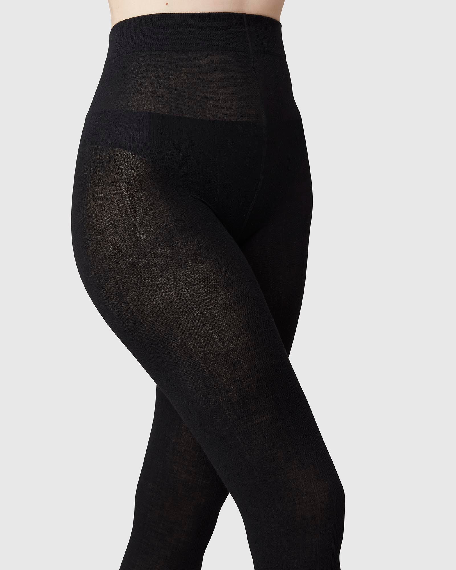Ylva Wool Fishbone Tights - Black