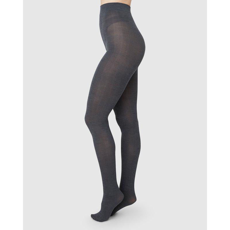 Ylva Wool Fishbone Tights - ANTHRACITE