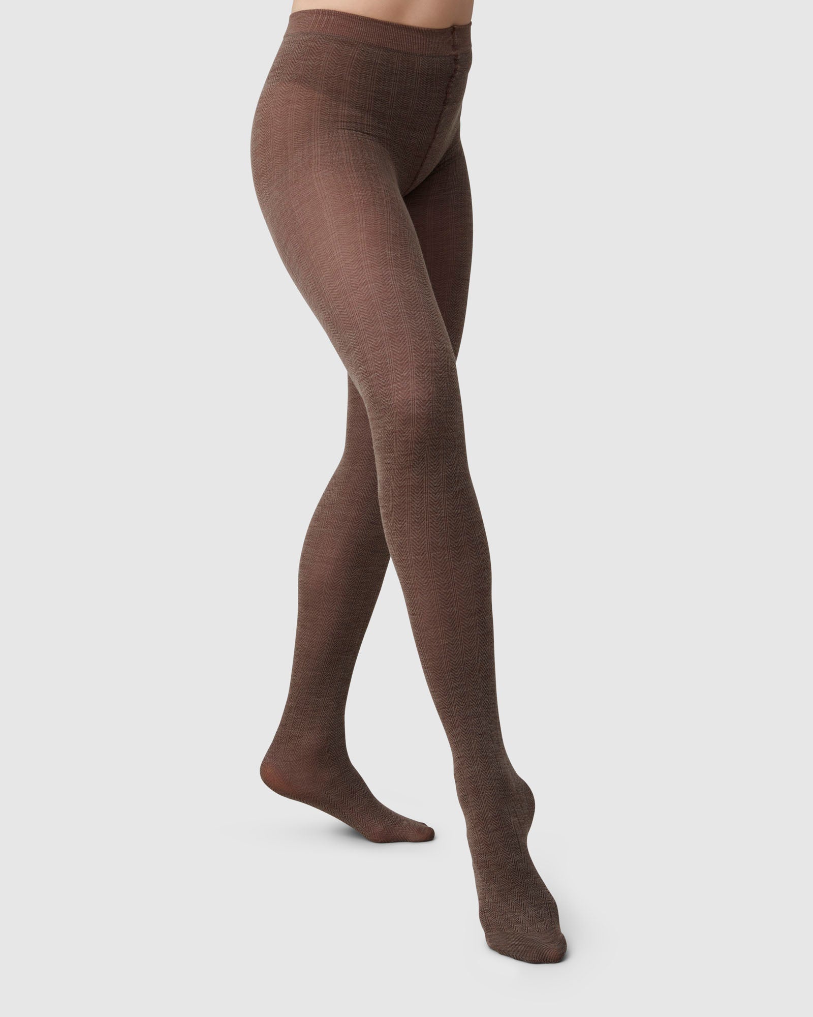 Ylva Wool Fishbone Tights - Brown