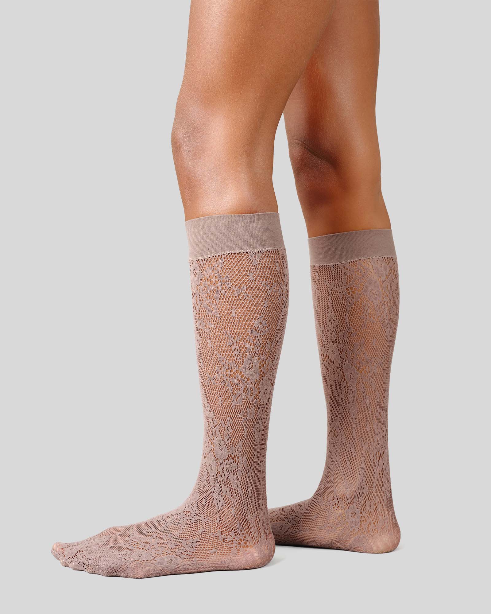 Rosa Lace Knee Highs - Mid Grey