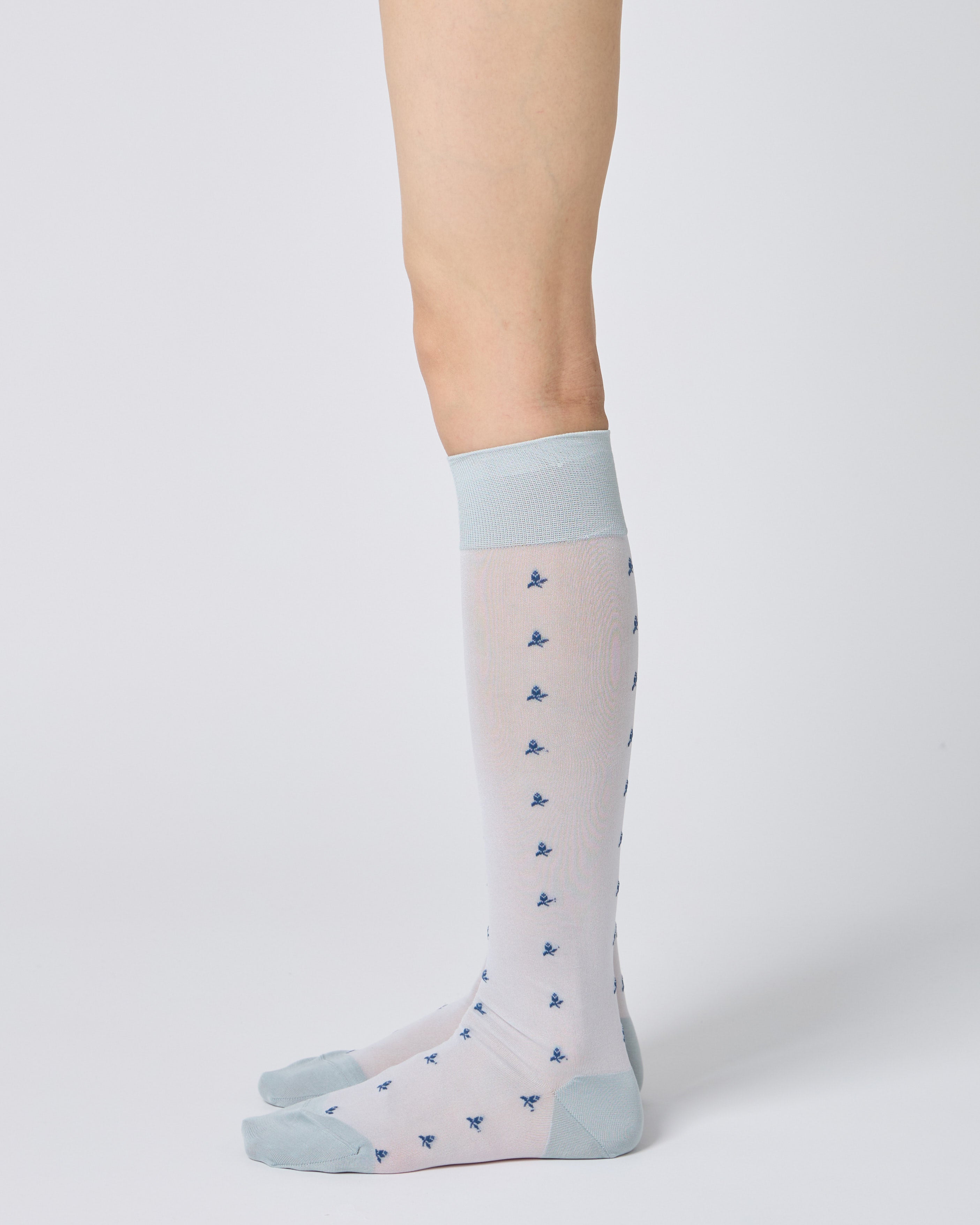 Tiny Flower Sheer Knee High Socks - Light Blue