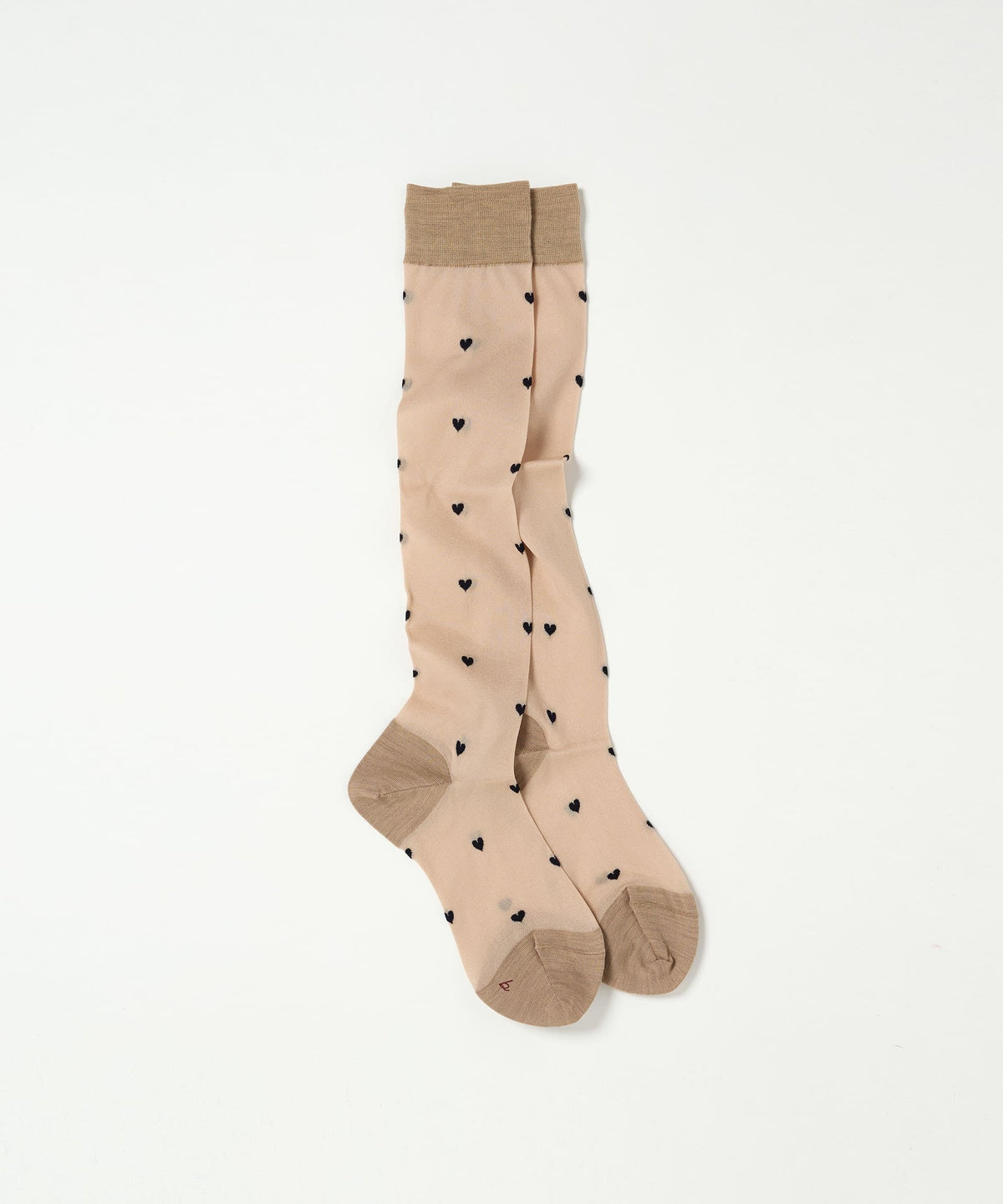 Heart Dot Sheer Knee High Socks - Beige