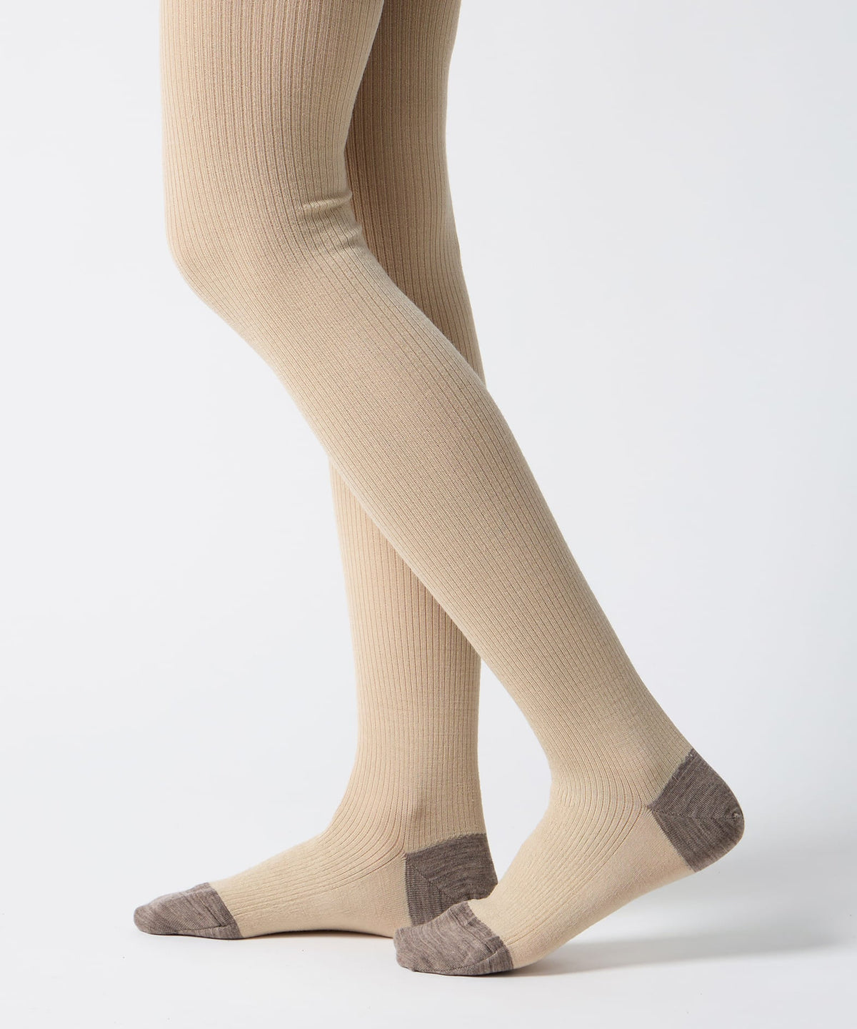 Ribbed Wool Tights - Beige