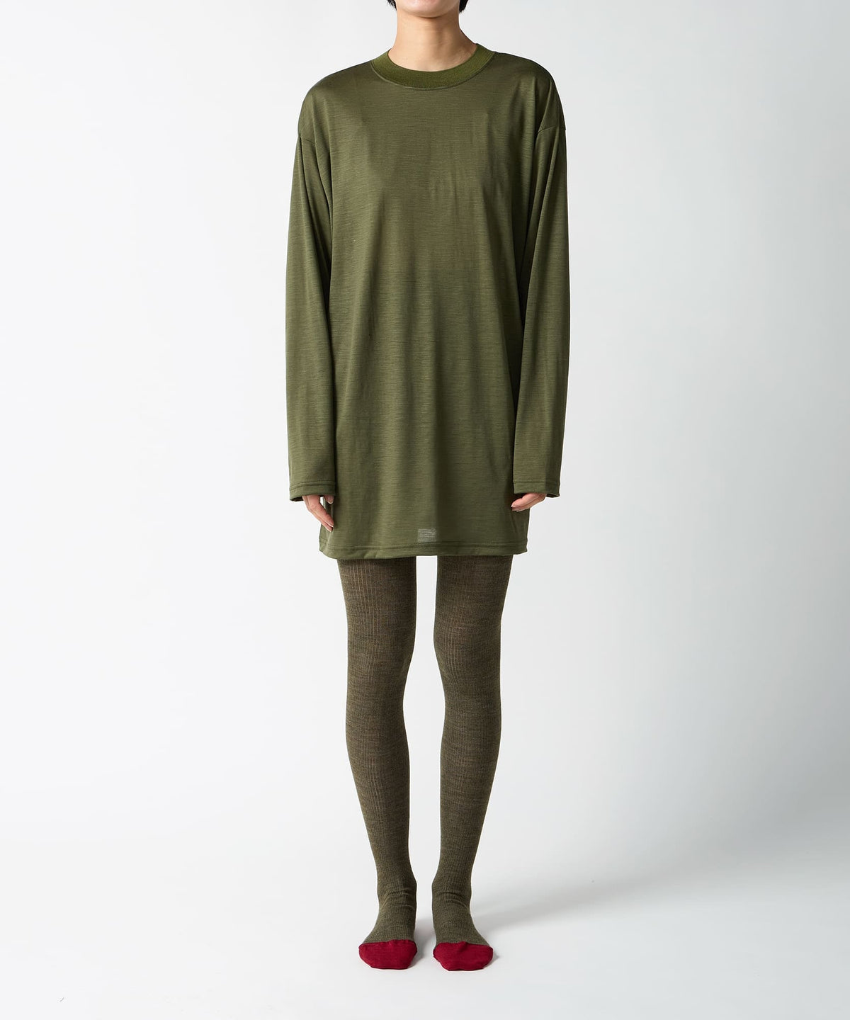 Ribbed Wool Tights - Khaki