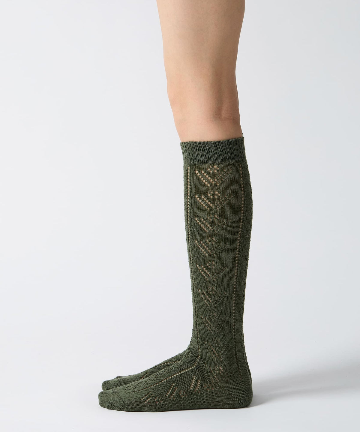 Eyelet Knee High Socks - Khaki