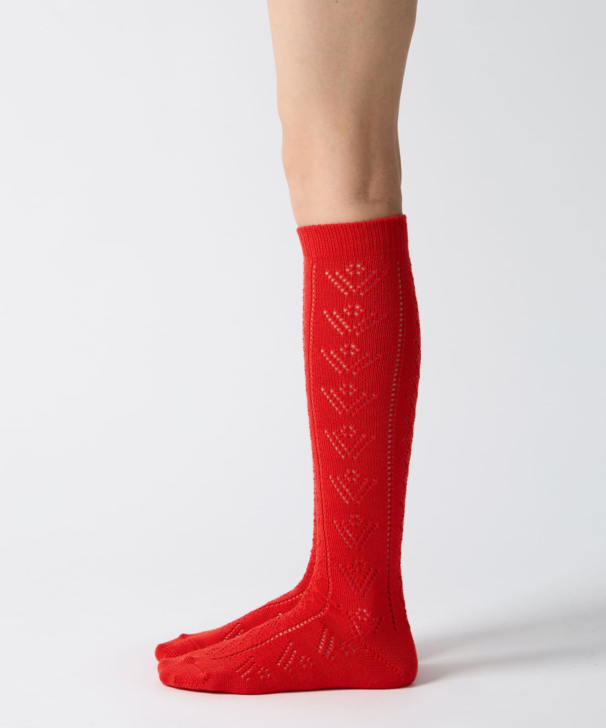 Eyelet Knee High Socks - Tomato
