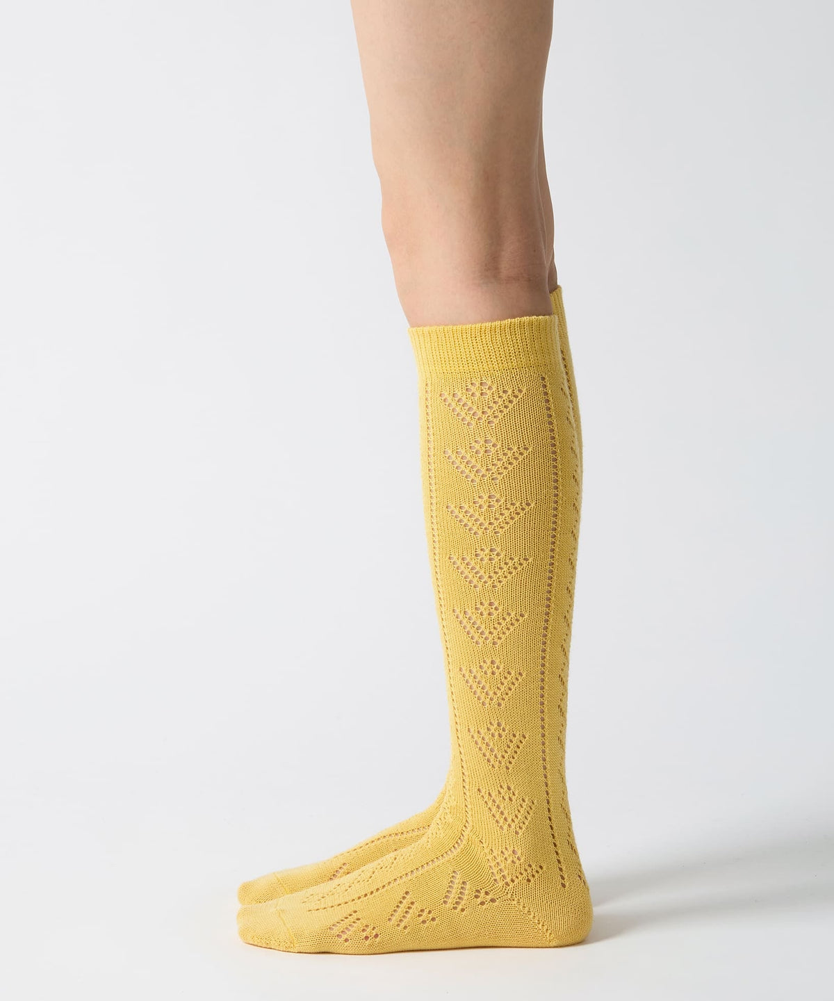 Eyelet Knee High Socks - Yellow