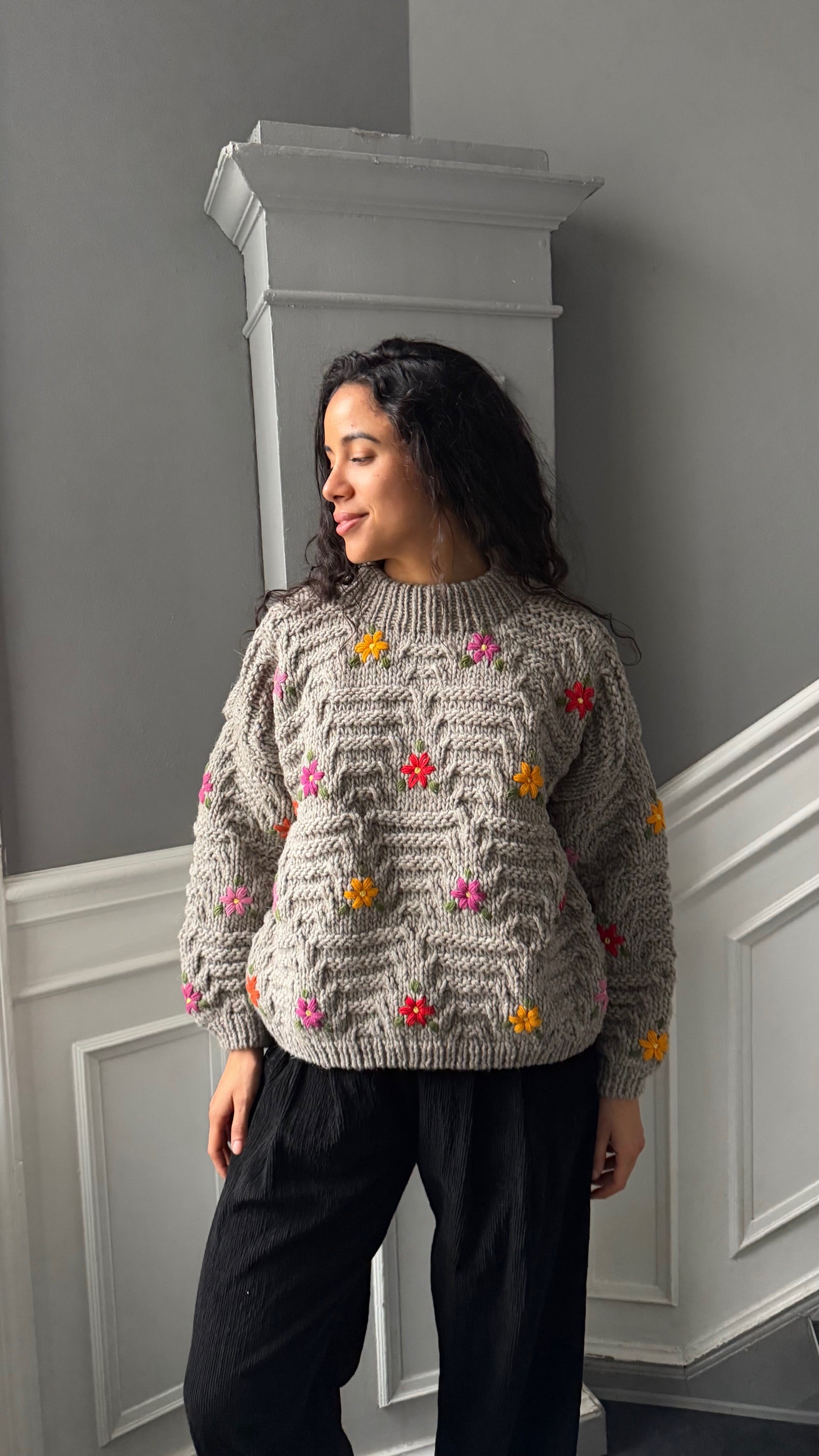 Hand Knit Pullover with Embroidery