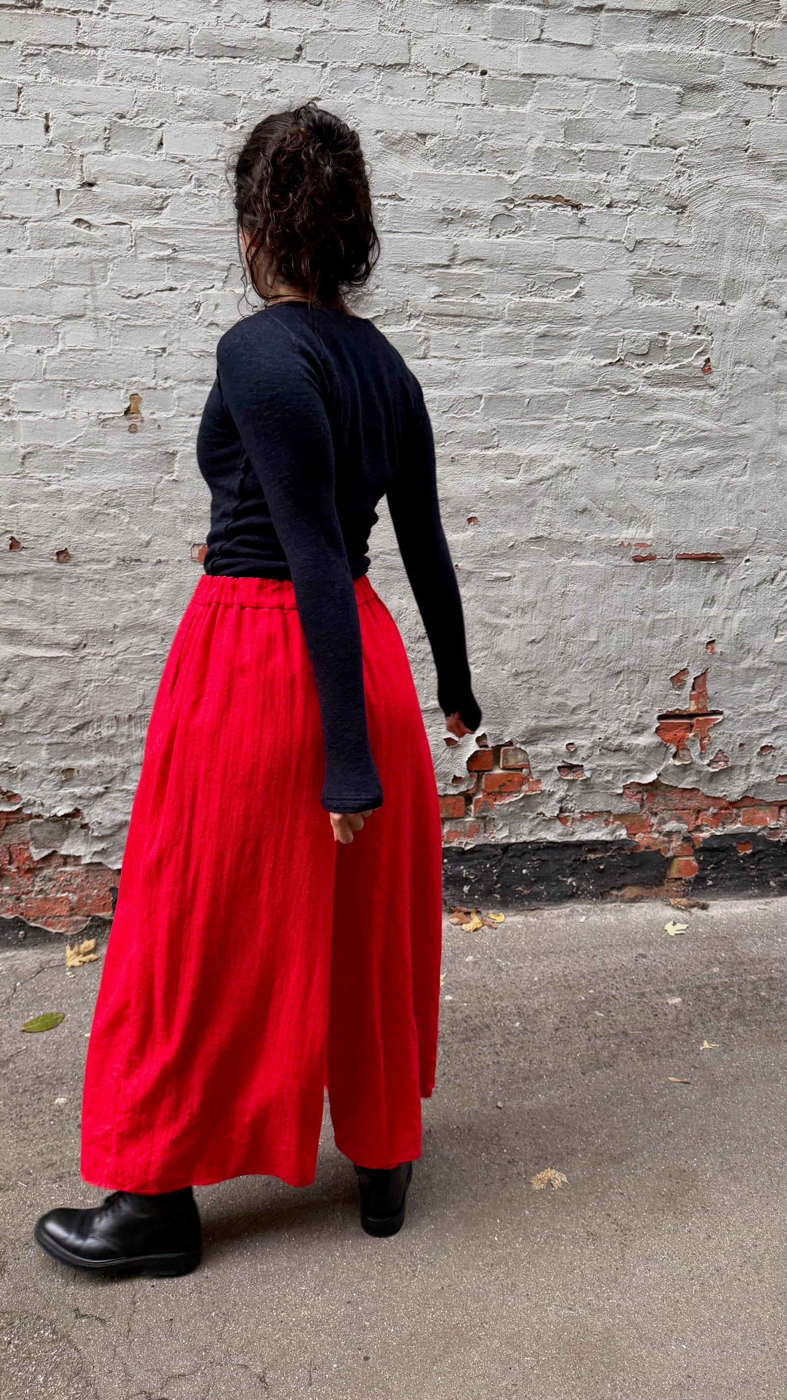 Reversible Flare Trousers- Red