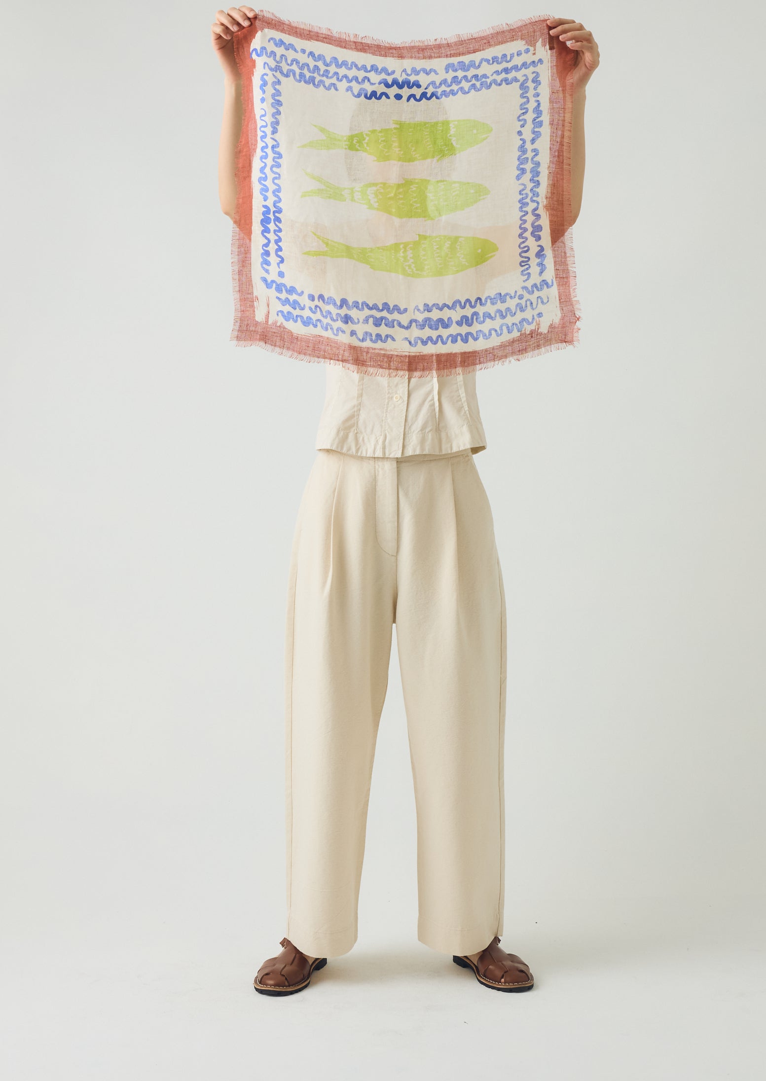 Market Fish Linen Bandana - Ecru