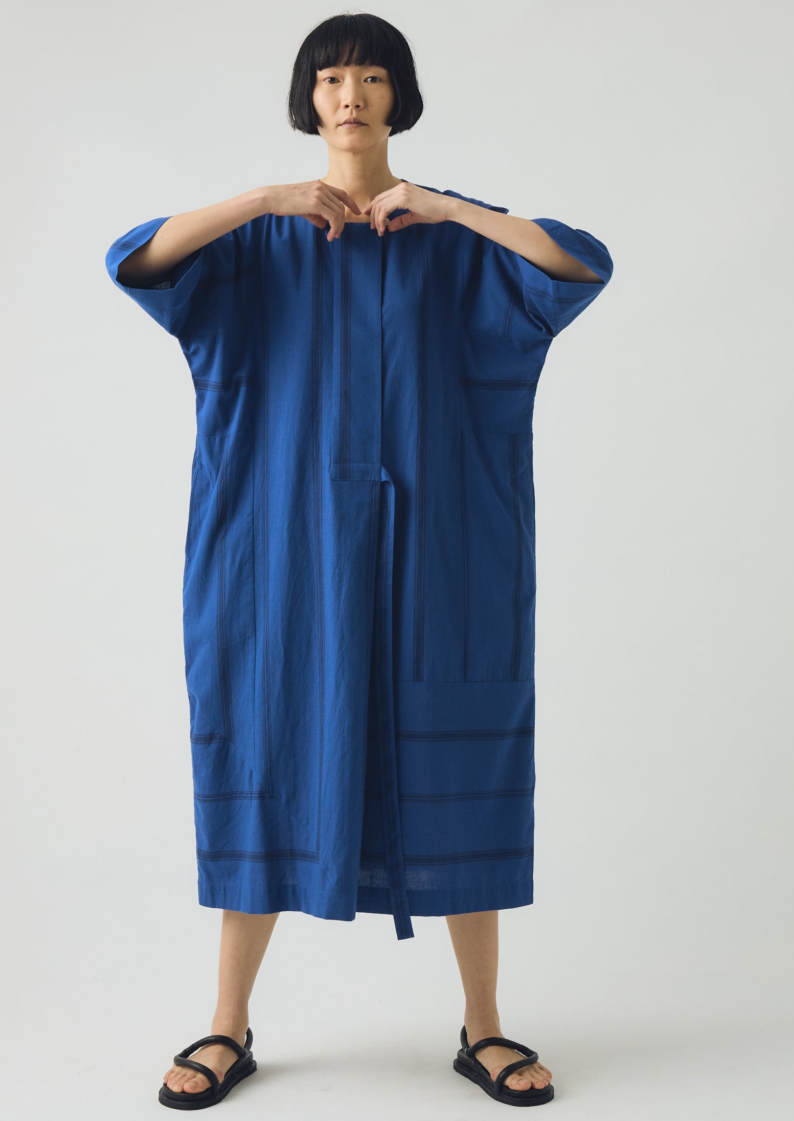 Tea Towel Stripe Cotton Dress - Cobalt Blue