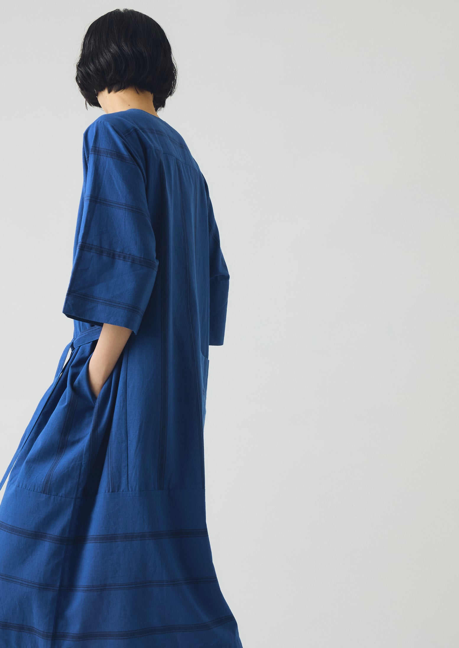 Tea Towel Stripe Cotton Dress - Cobalt Blue