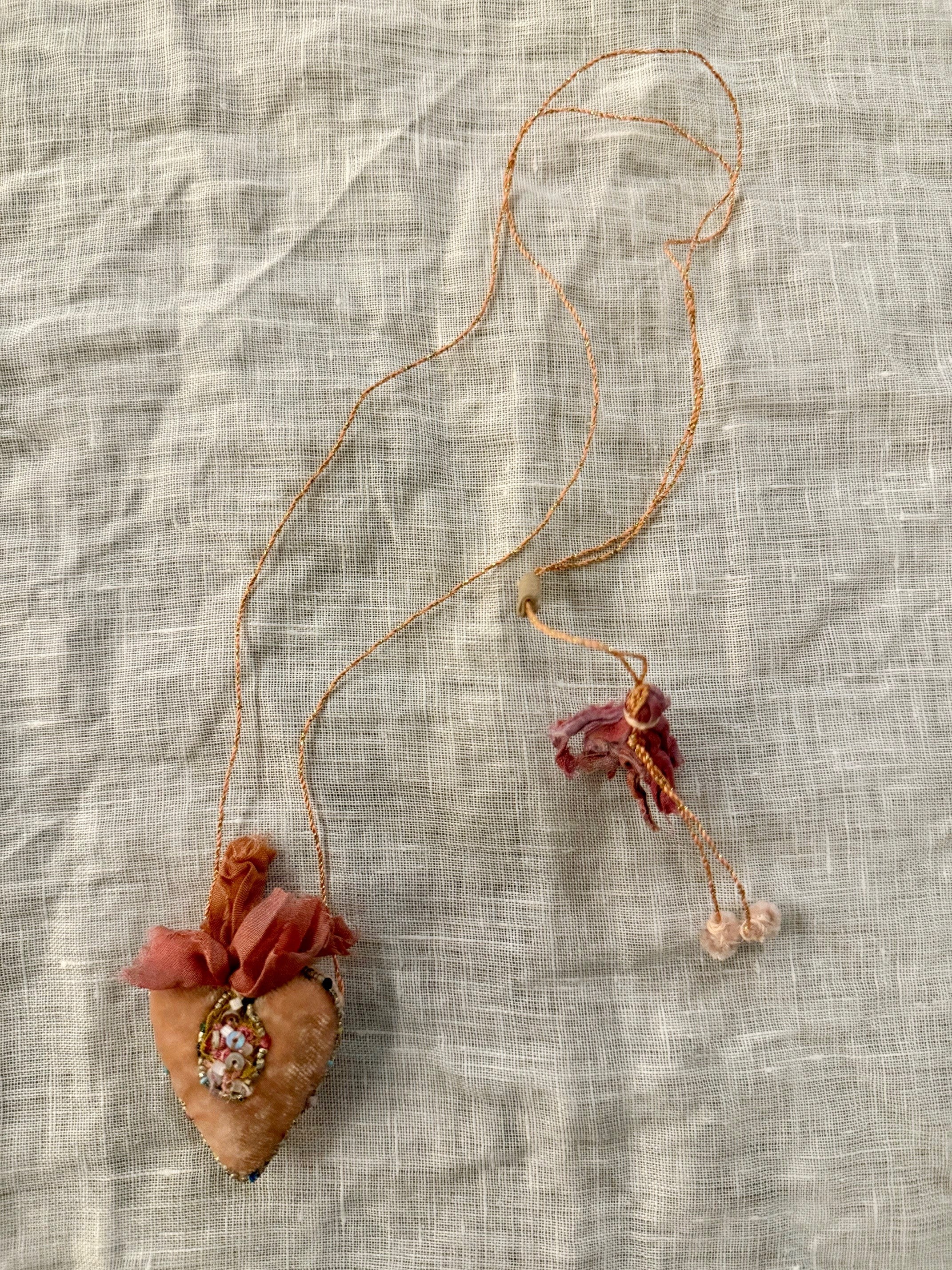 Embroidered Heart Necklace No 7