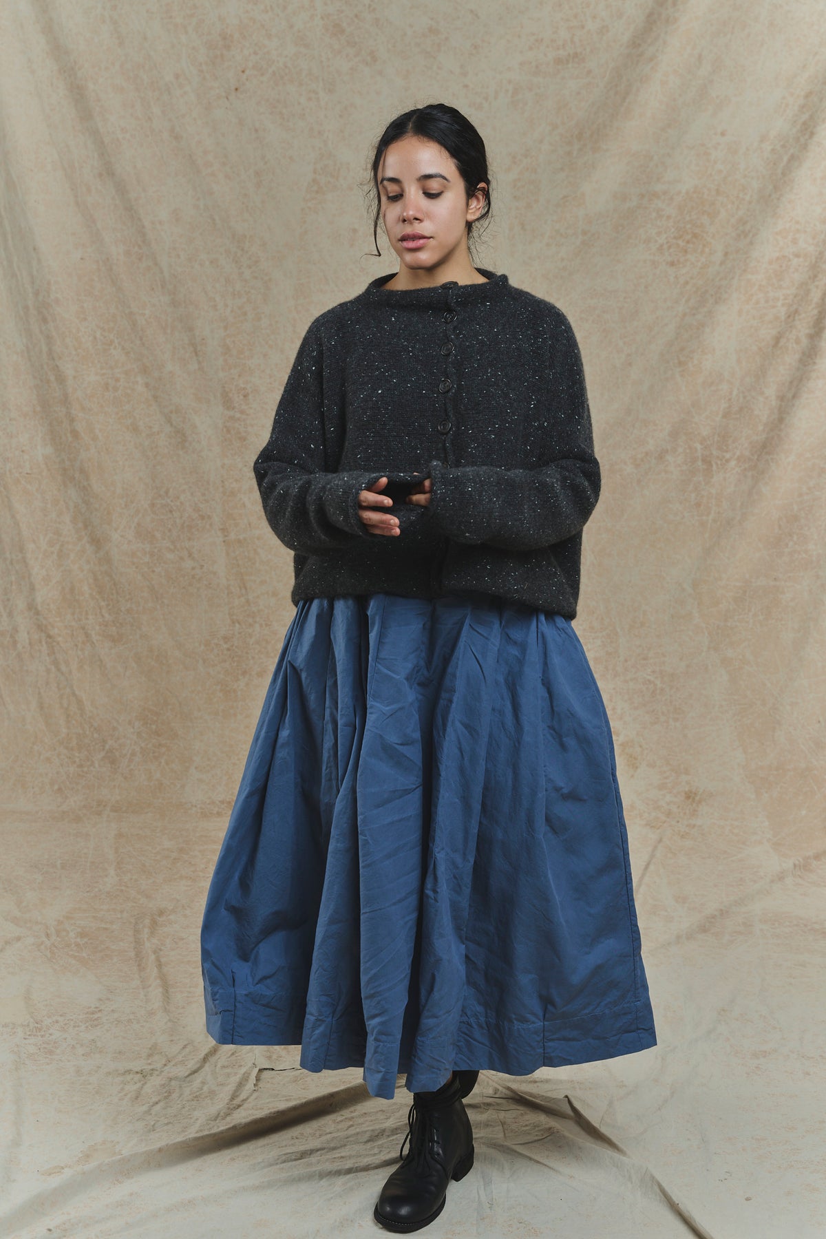 Flower Skirt - Waxed Cotton - Graphite Blue