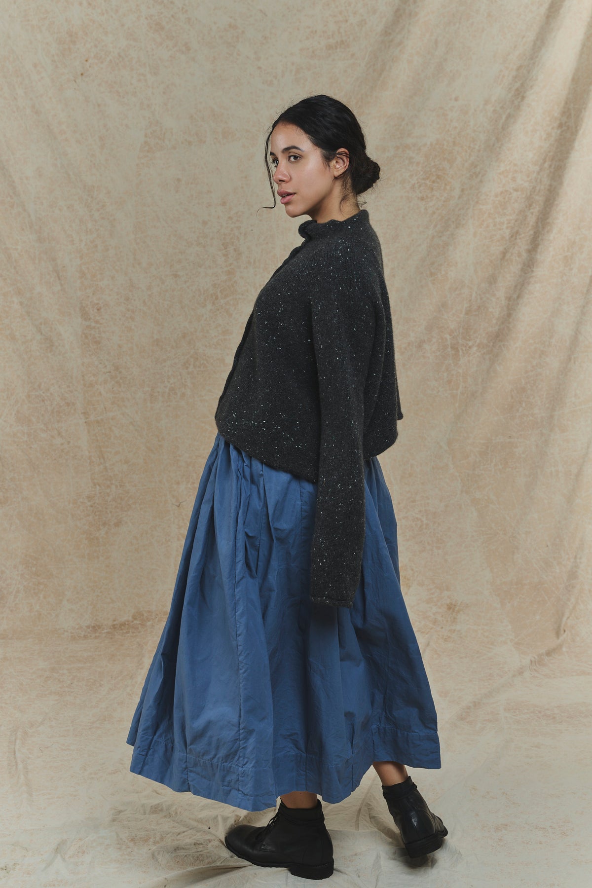Flower Skirt - Waxed Cotton - Graphite Blue