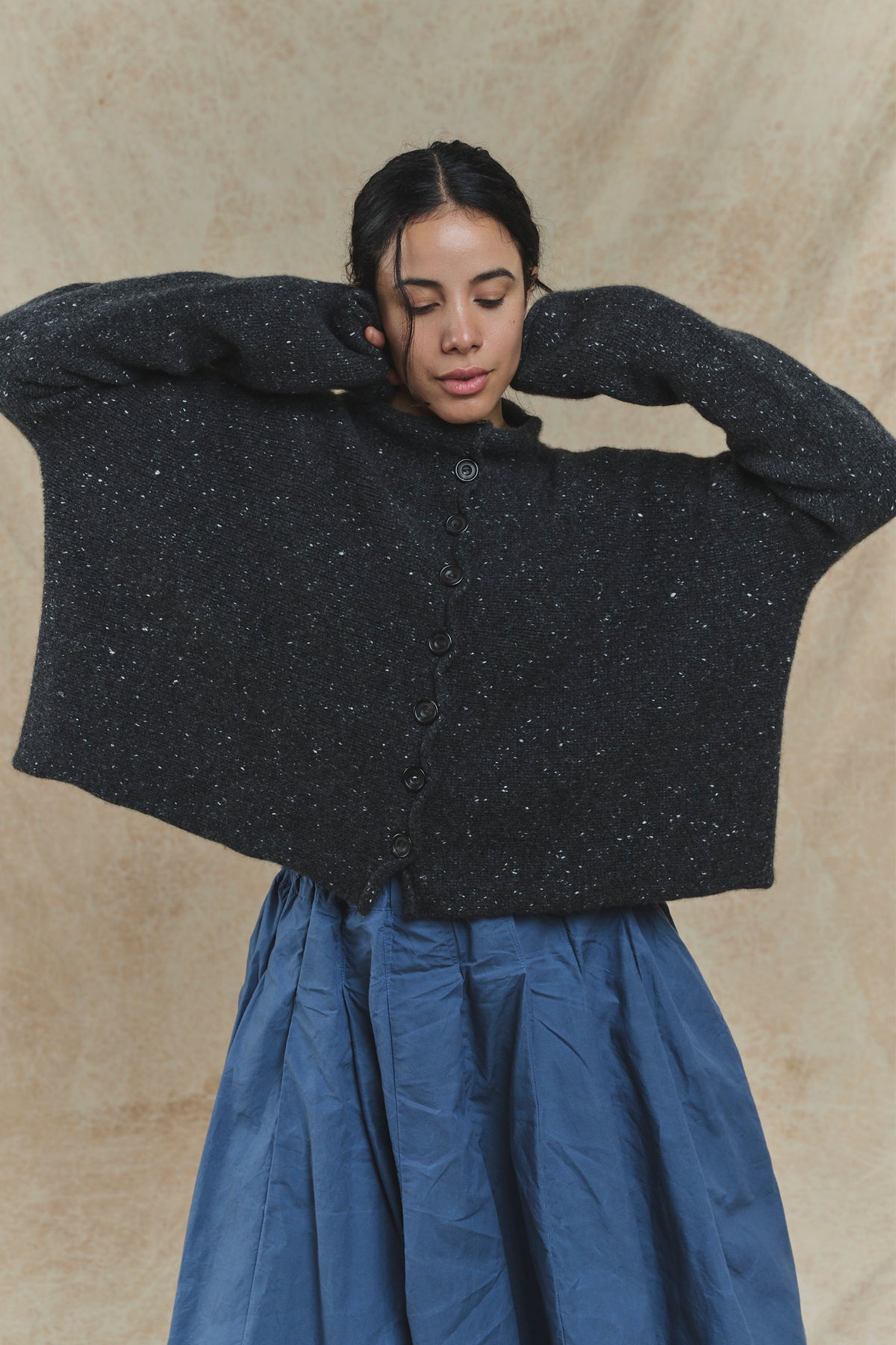 Elder Cashmere Cardigan - Black Neps
