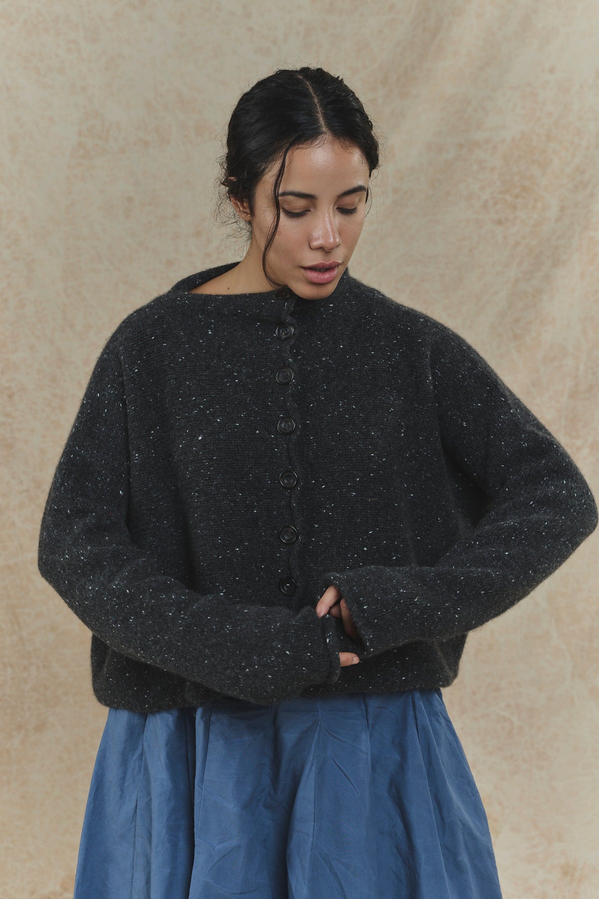 Elder Cashmere Cardigan - Black Neps