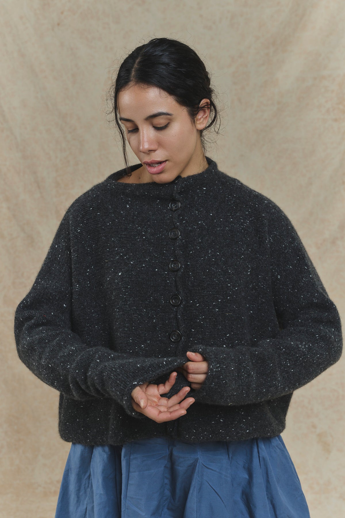 Elder Cashmere Cardigan - Black Neps