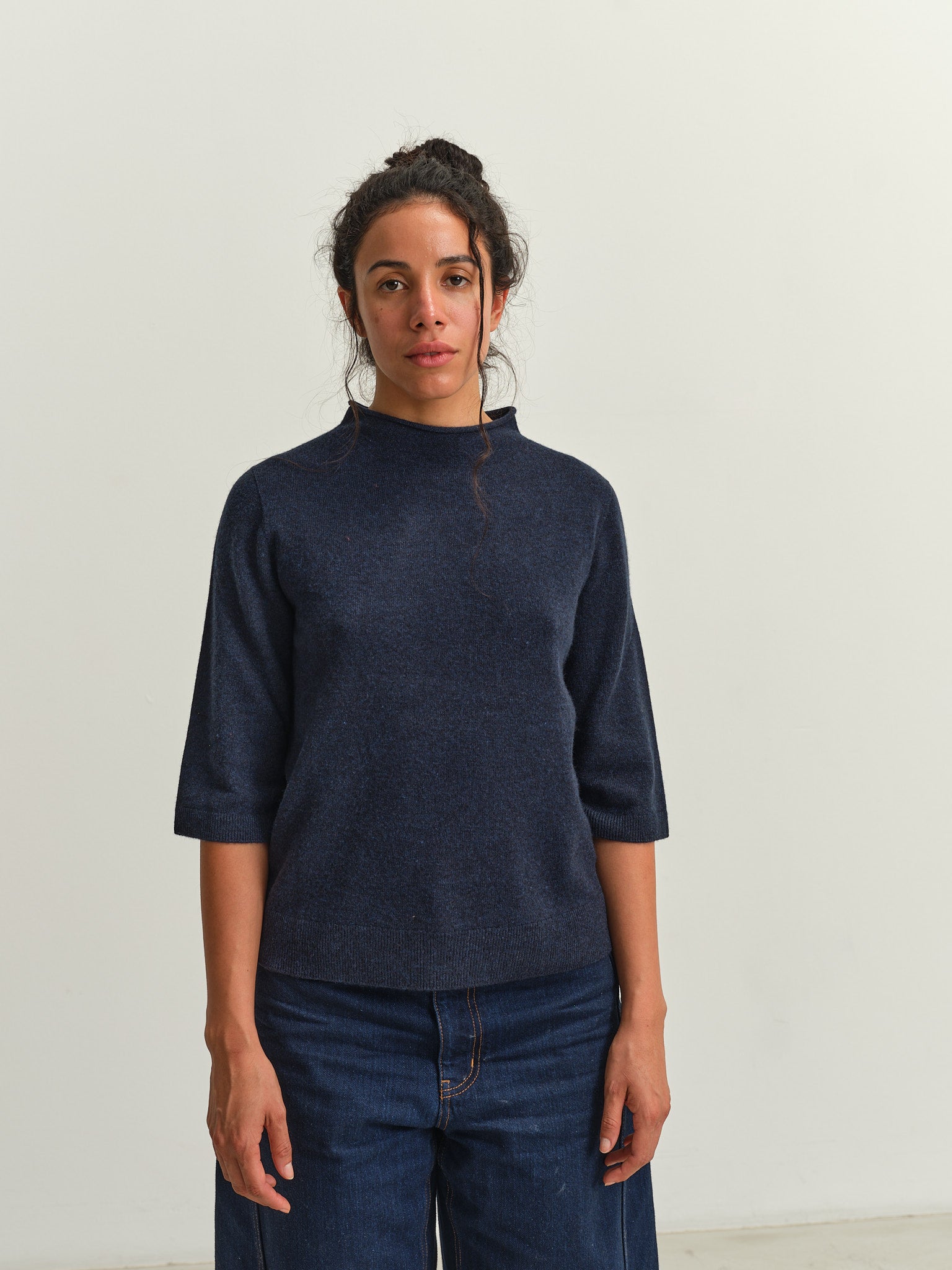 TOAST - Fine Wool Cashmere Half Sleeve Sweater - DARK NAVY