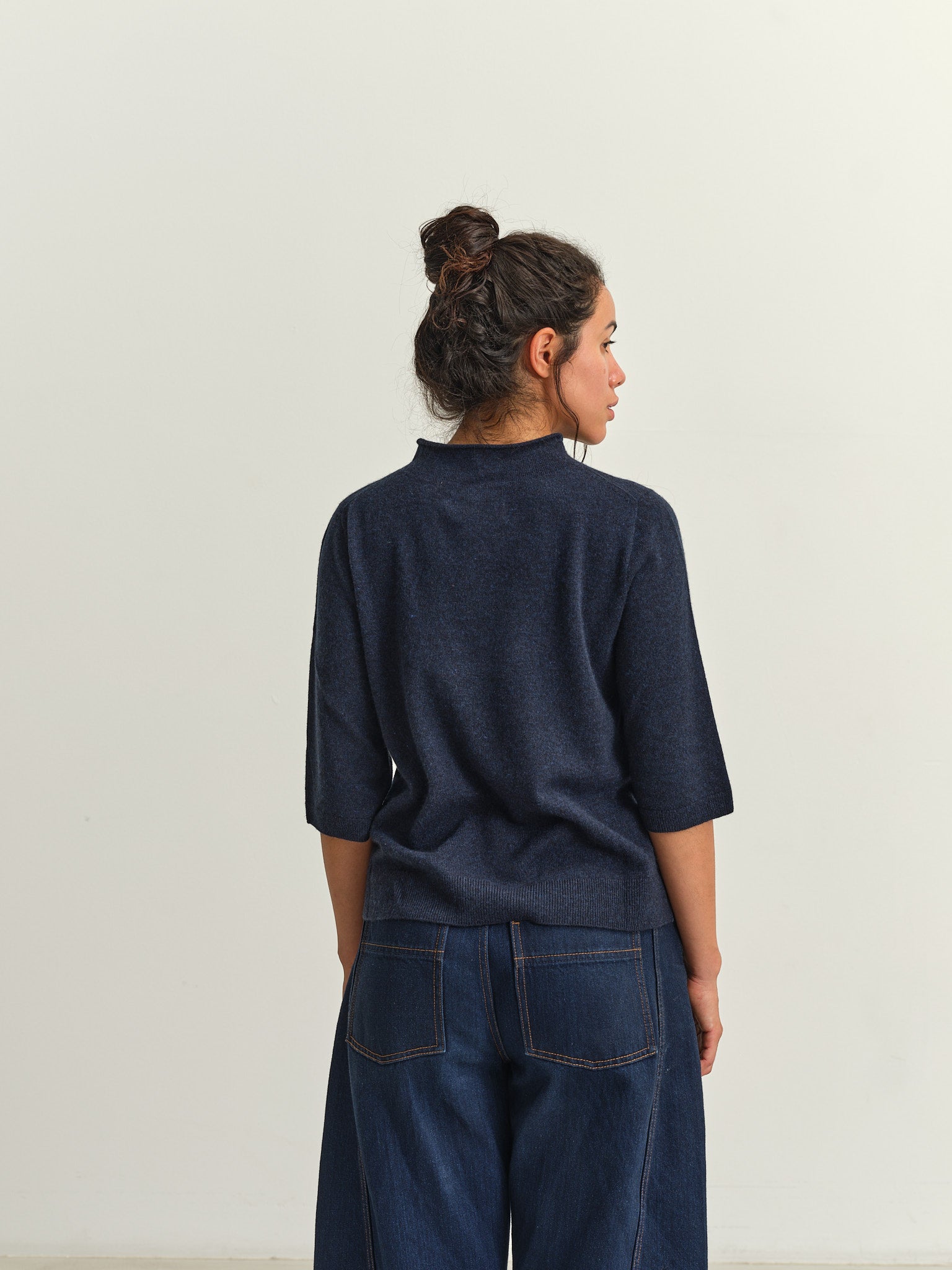TOAST - Fine Wool Cashmere Half Sleeve Sweater - DARK NAVY