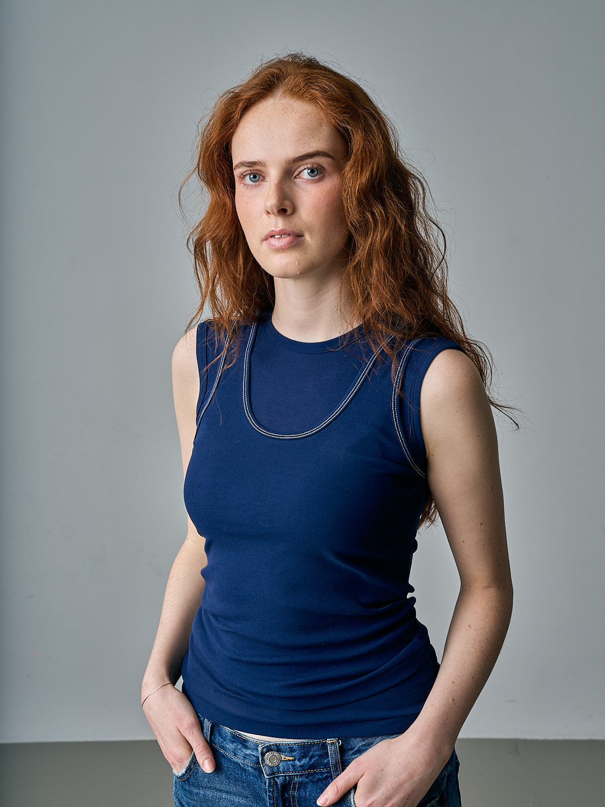 Twisted Cotton Sleeveless 2 Piece Top - Navy