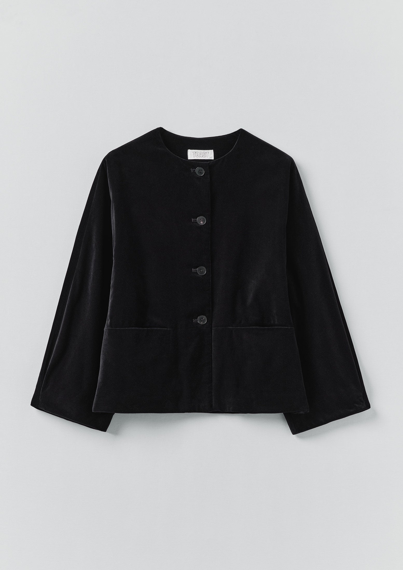 Round Neck Cotton Velvet Jacket -  Black