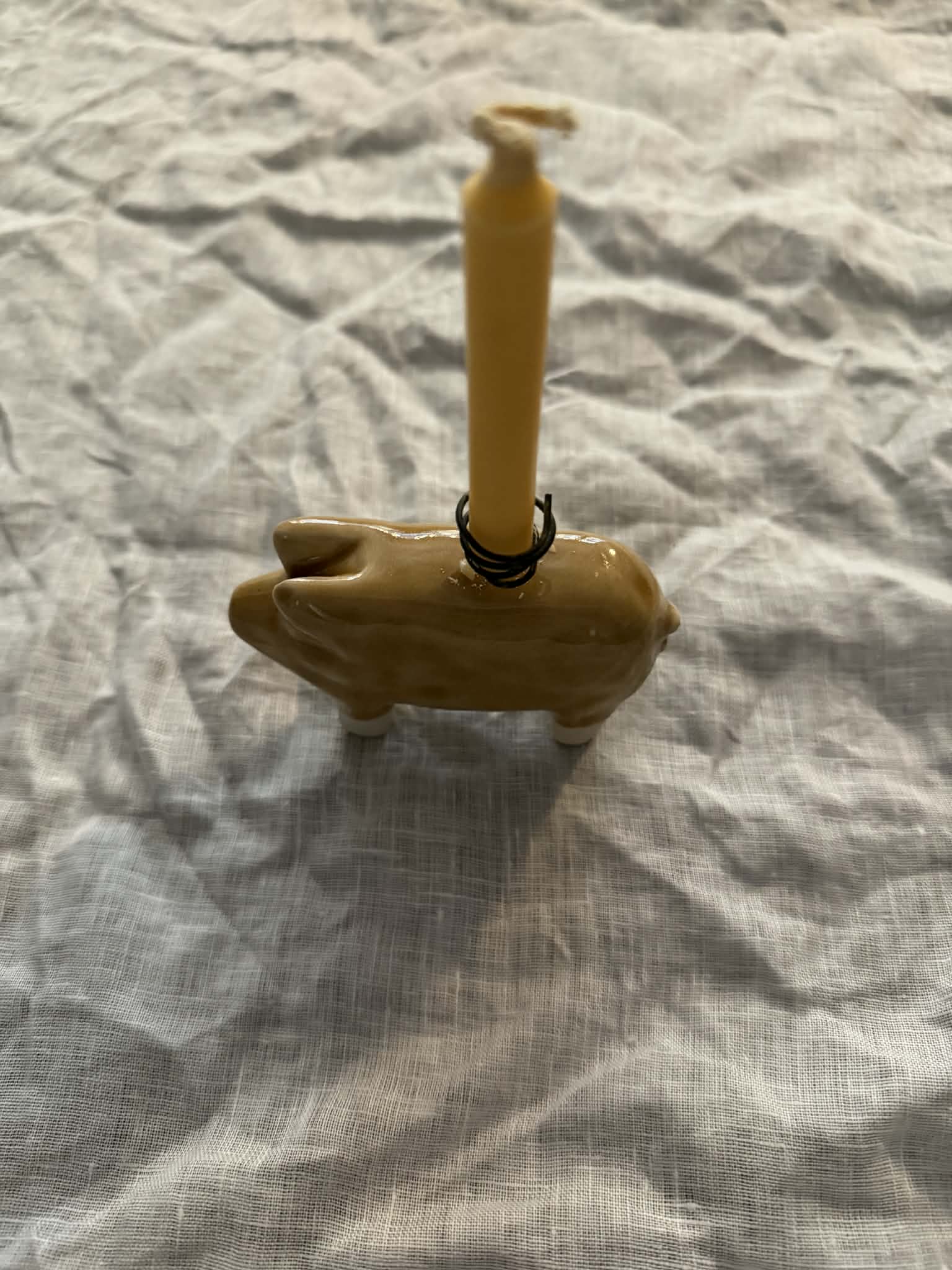 Christmas Pig Candlestick - Brown