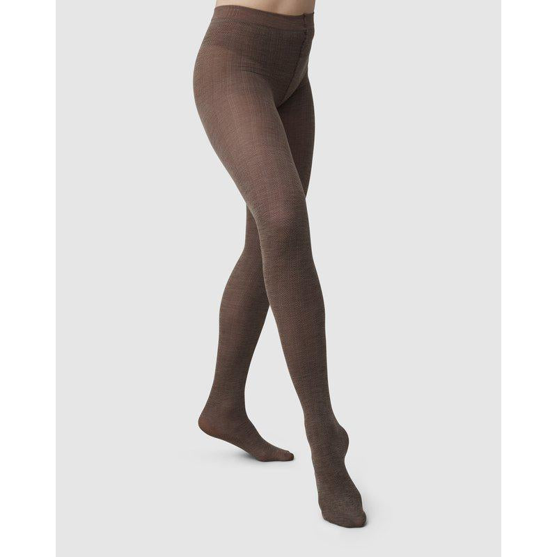 Ylva Wool Fishbone Tights - Brown