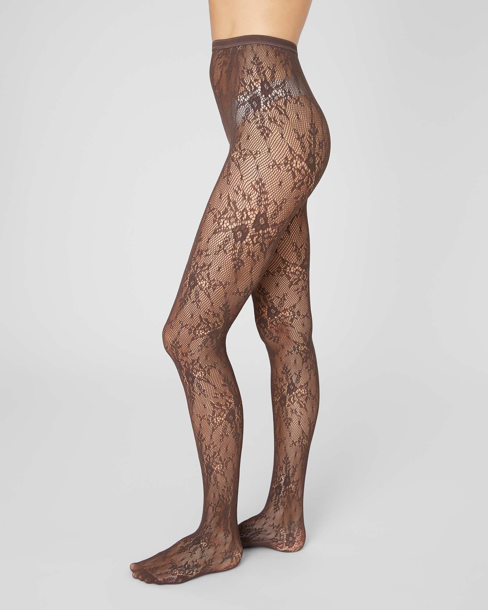 SWEDISH STOCKINGS - ROSA LACE TIGHTS - DARK BROWN