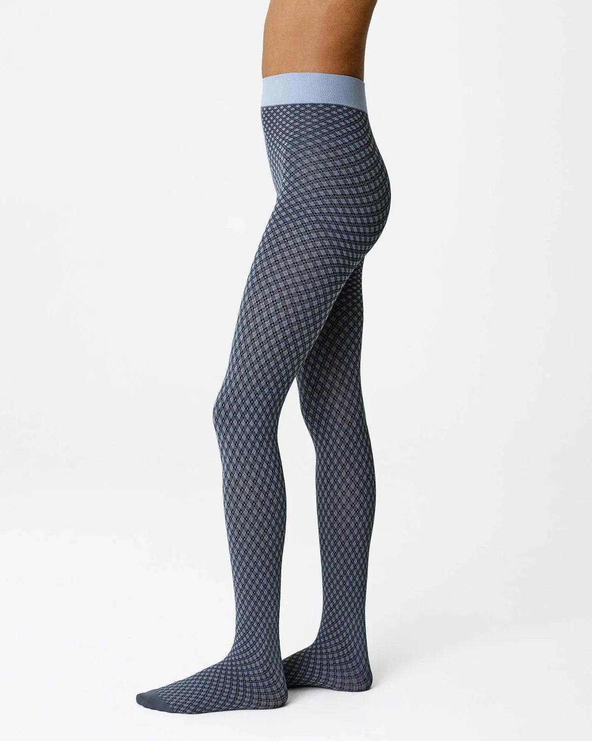 Clara Retro patterned Tights - Dusty Blue