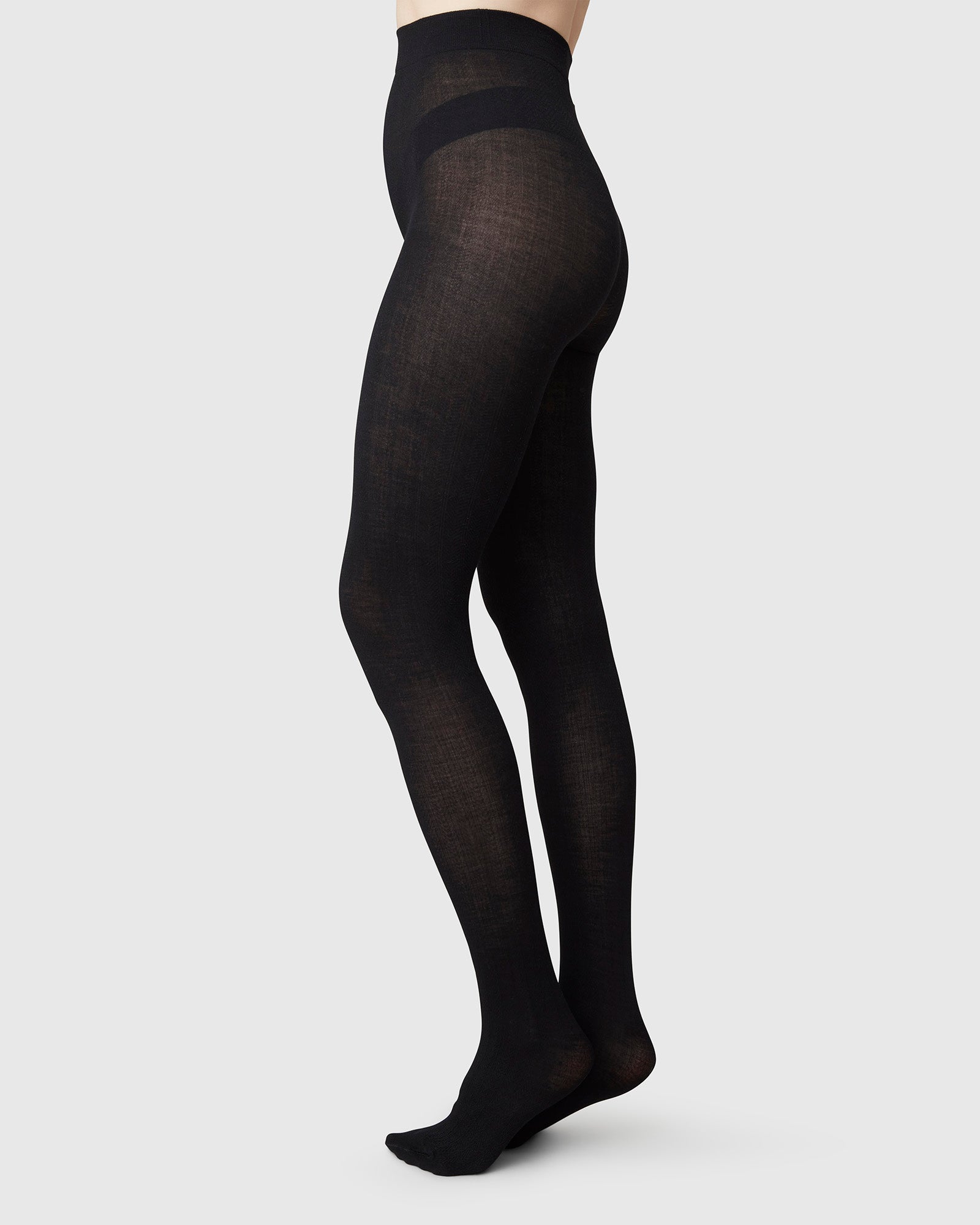 Ylva Wool Fishbone Tights - Black