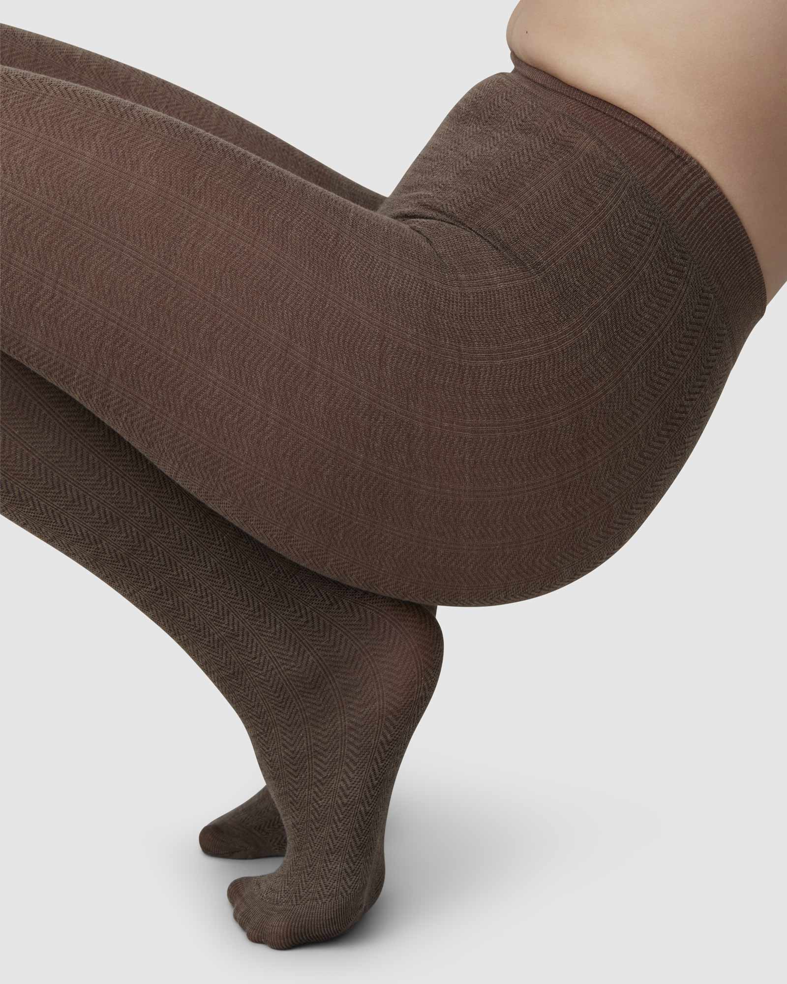 Ylva Wool Fishbone Tights - Brown