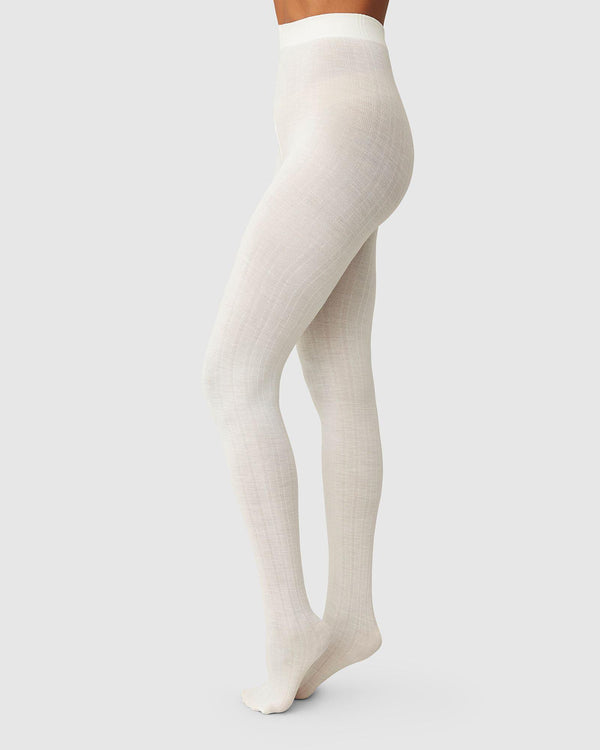 Freja Ribbed Wool Tights - IVORY