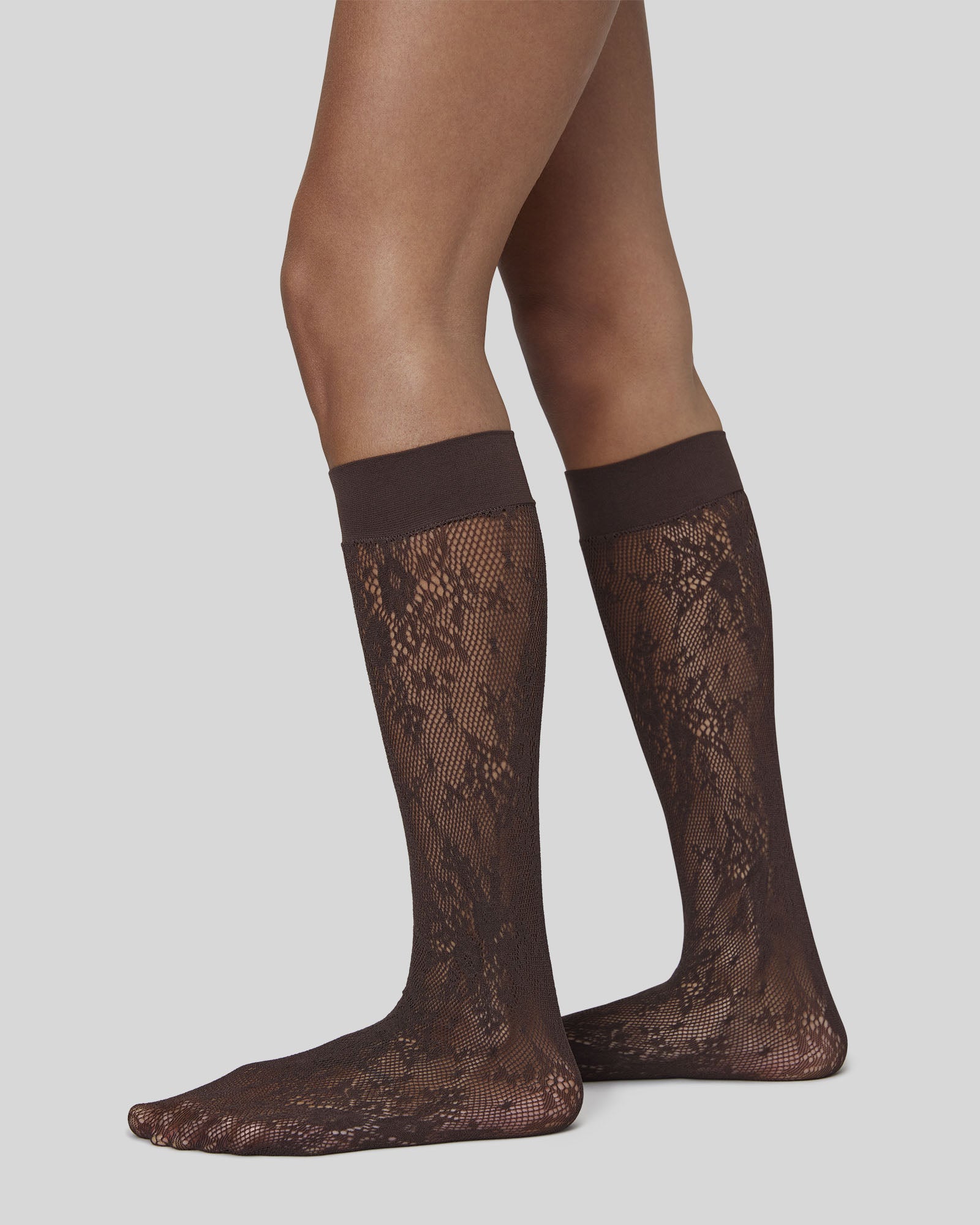 Rosa Lace Knee Highs - Dark Brown