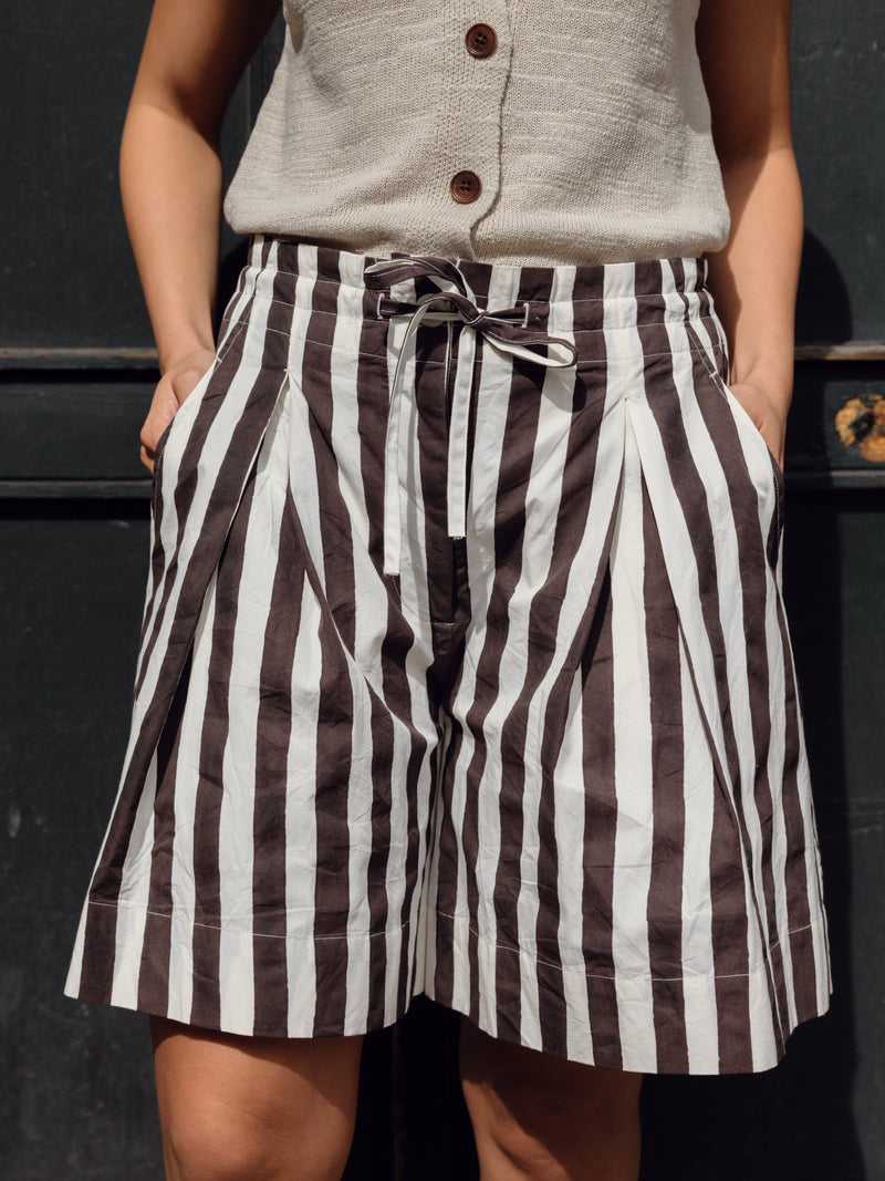 TOAST - Stripe Block Print Cotton Shorts