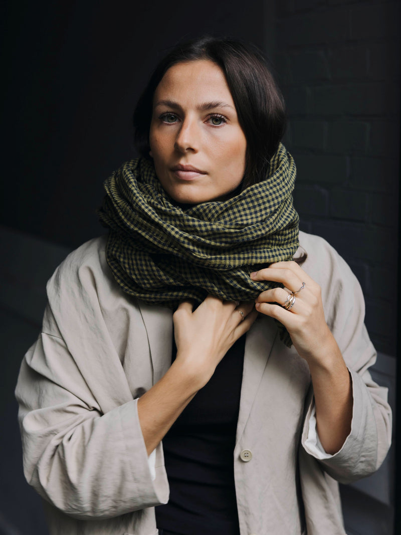 APUNTOB - MINI GINGHAM SCARF - BLUE MILITARY GREEN