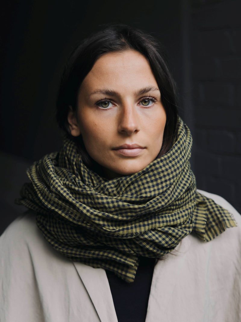 APUNTOB - MINI GINGHAM SCARF - BLUE MILITARY GREEN