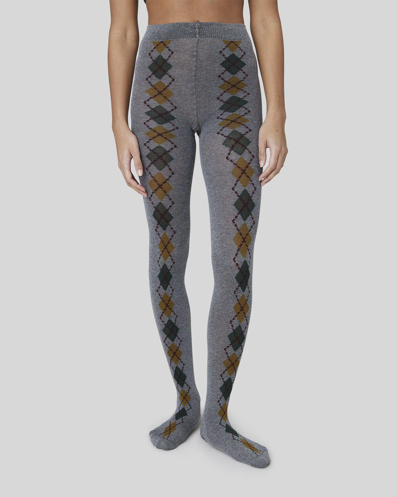 SWEDISH STOCKINGS - KRISTINA ARGYLE ORGANIC COTTON TIGHTS - GREY