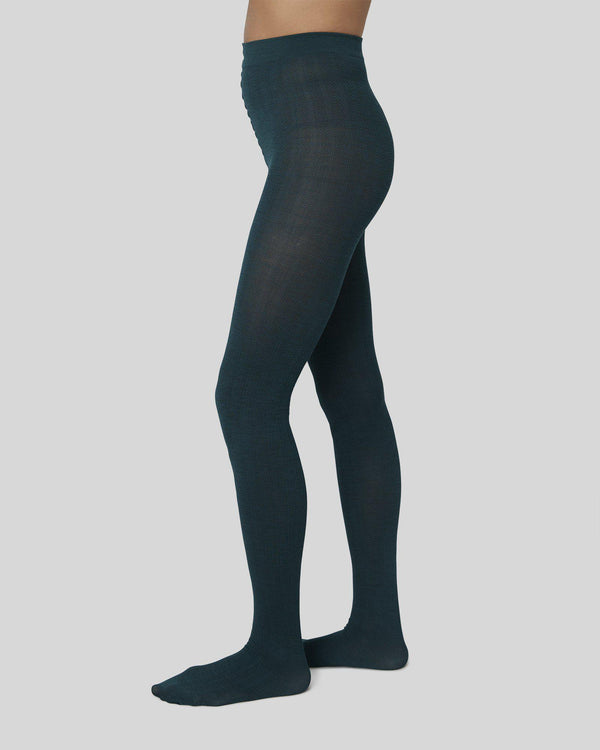 Ylva Wool Fishbone Tights - DARK GREEN