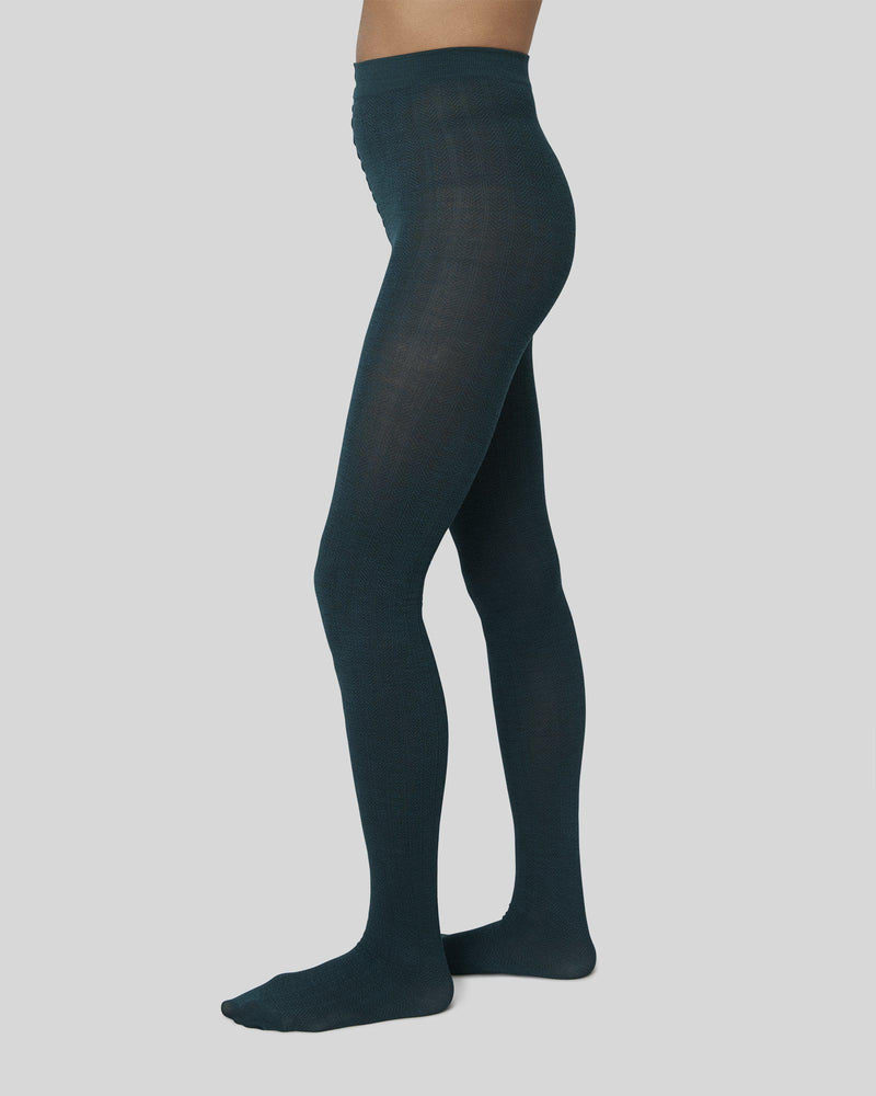 Ylva Wool Fishbone Tights - DARK GREEN