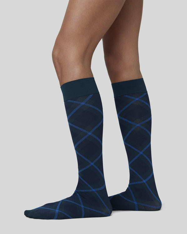 SWEDISH STOCKINGS - 2-pack Franka Check & Solid Knee Highs - DARK GREEN