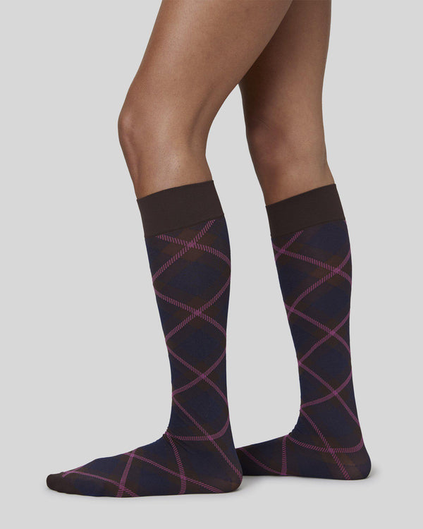 SWEDISH STOCKINGS - 2-pack Franka Check & Solid Knee Highs - BROWN