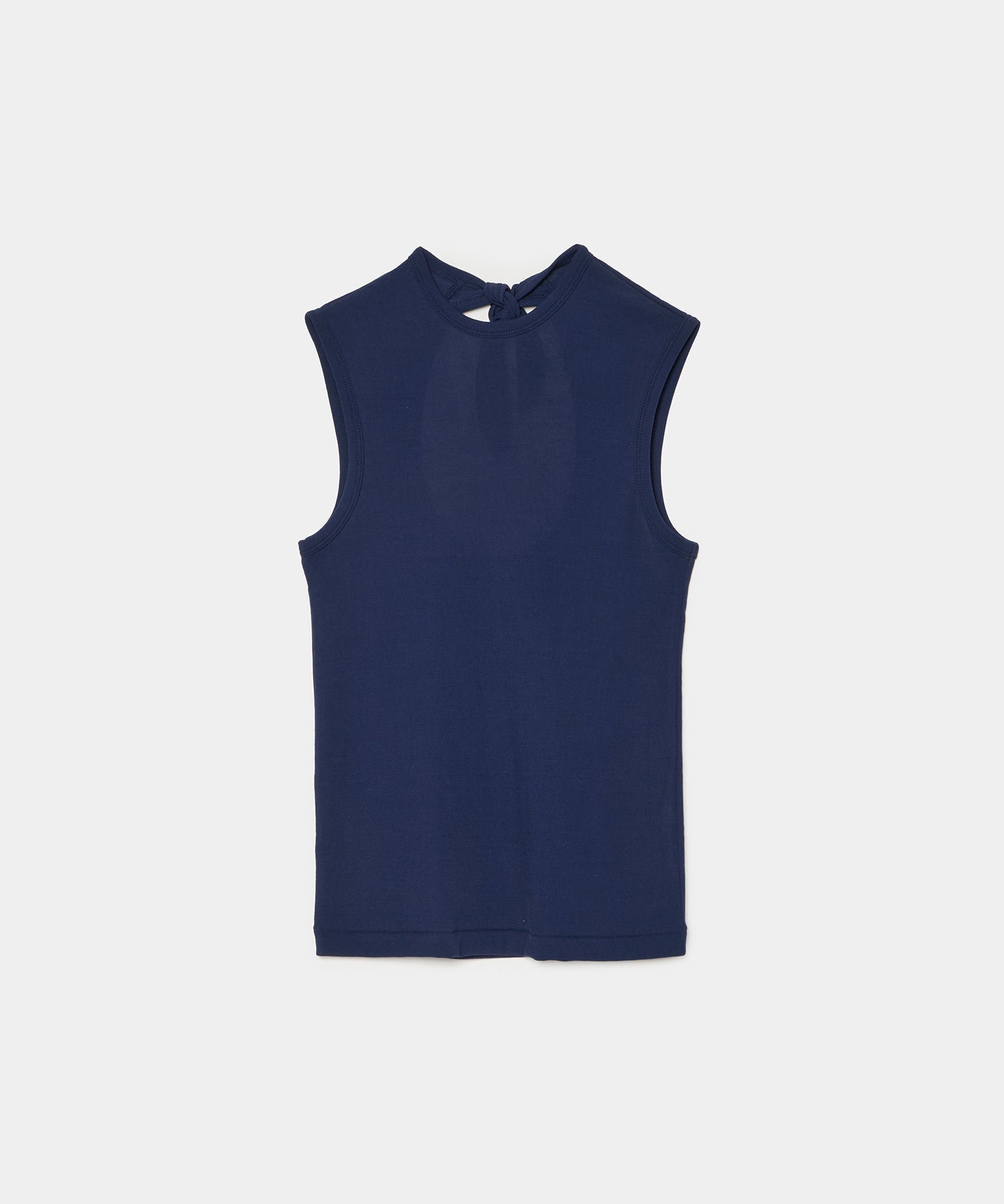 Twisted Cotton Back Tied Sleeveless Top - Navy