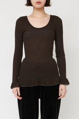 BABACO - Fine Wool Ribbed Blouse - Dark Brown
