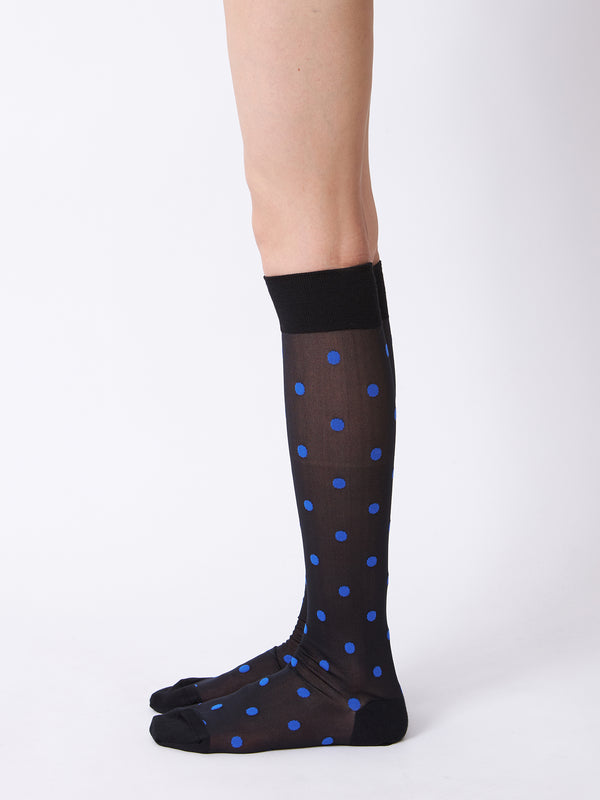 BABACO - Sheer Dot Stocking - BLACK AND ROYAL BLUE