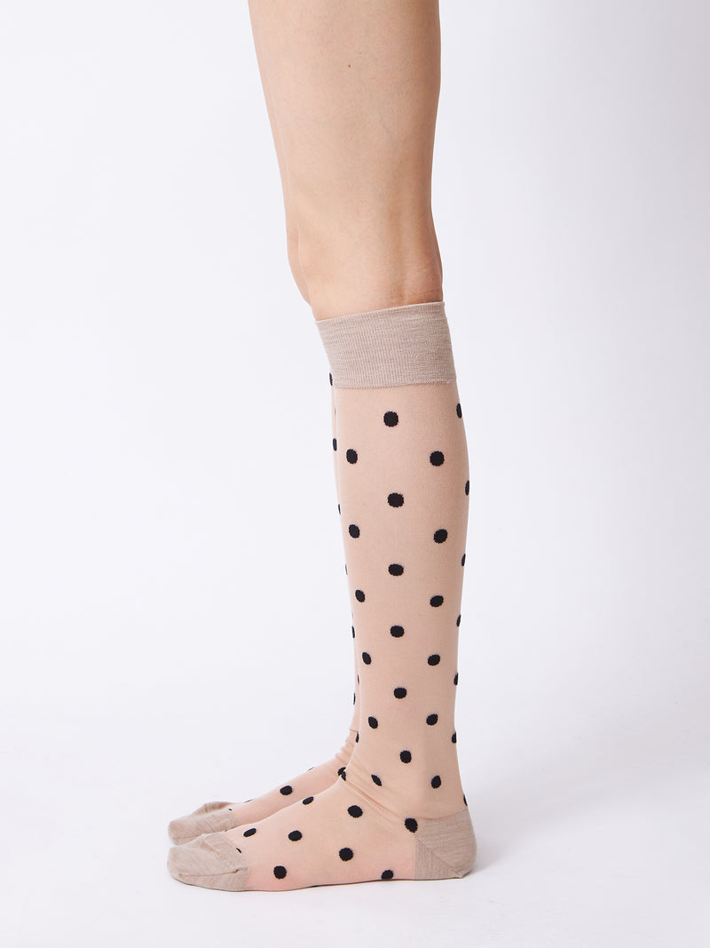 BABACO - Sheer Dot Stocking - BEIGE AND BLACK