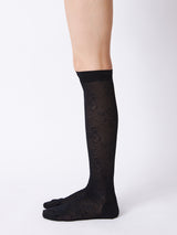 BABACO - Floral Lace Knee High Socks - BLACK