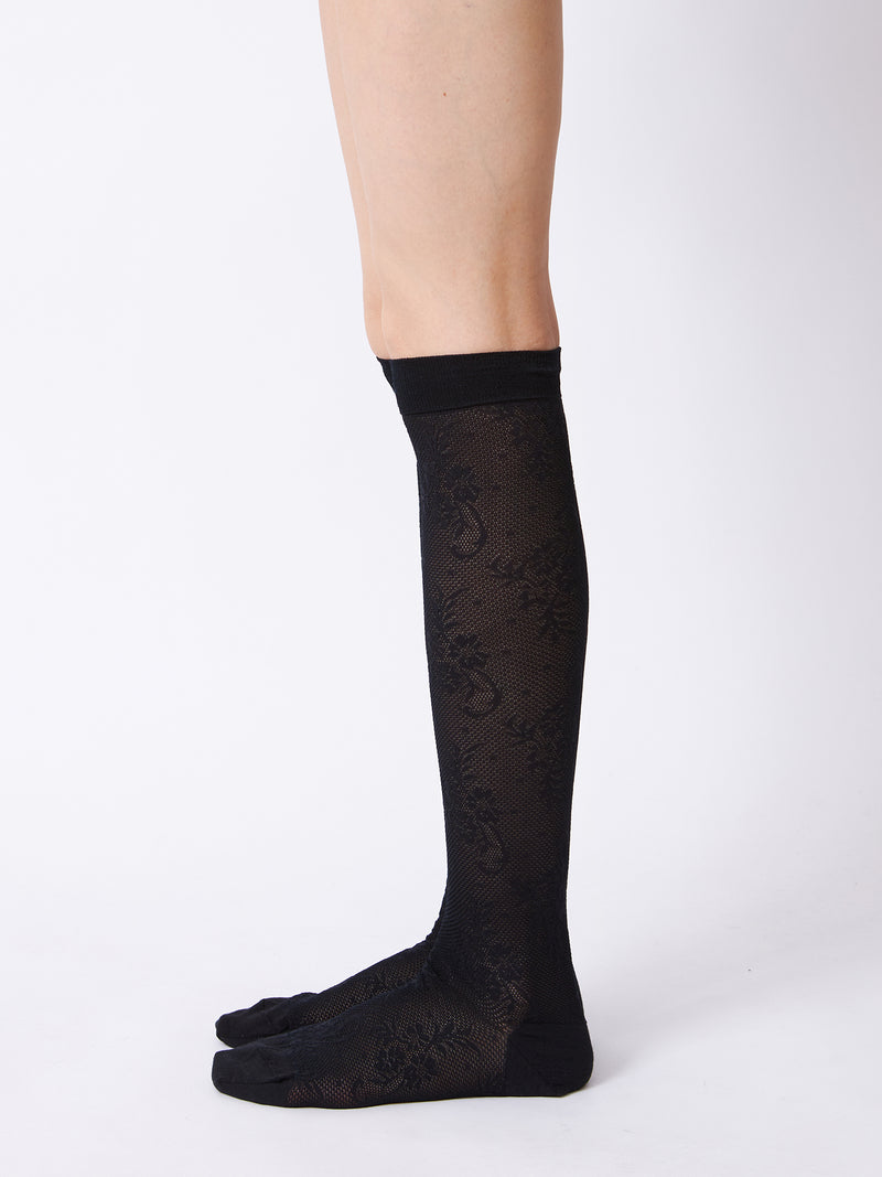 BABACO - Floral Lace Knee High Socks - BLACK