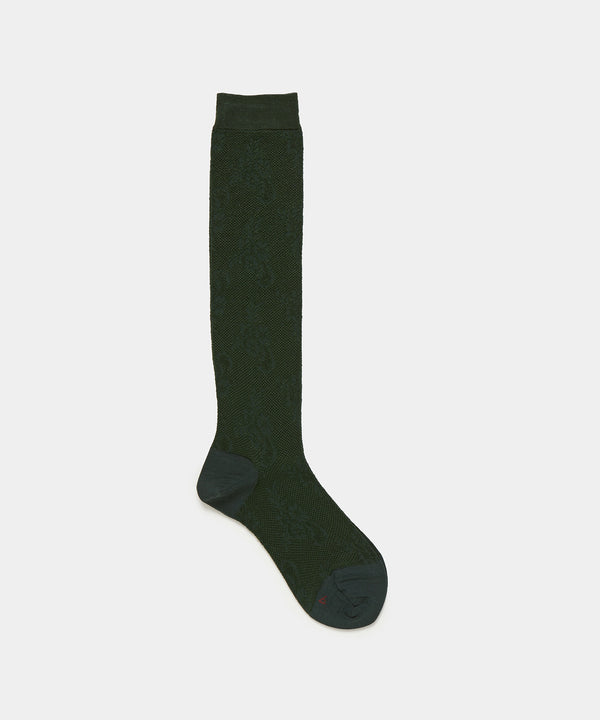 BABACO - Floral Lace Knee High Socks - DARK GREEN