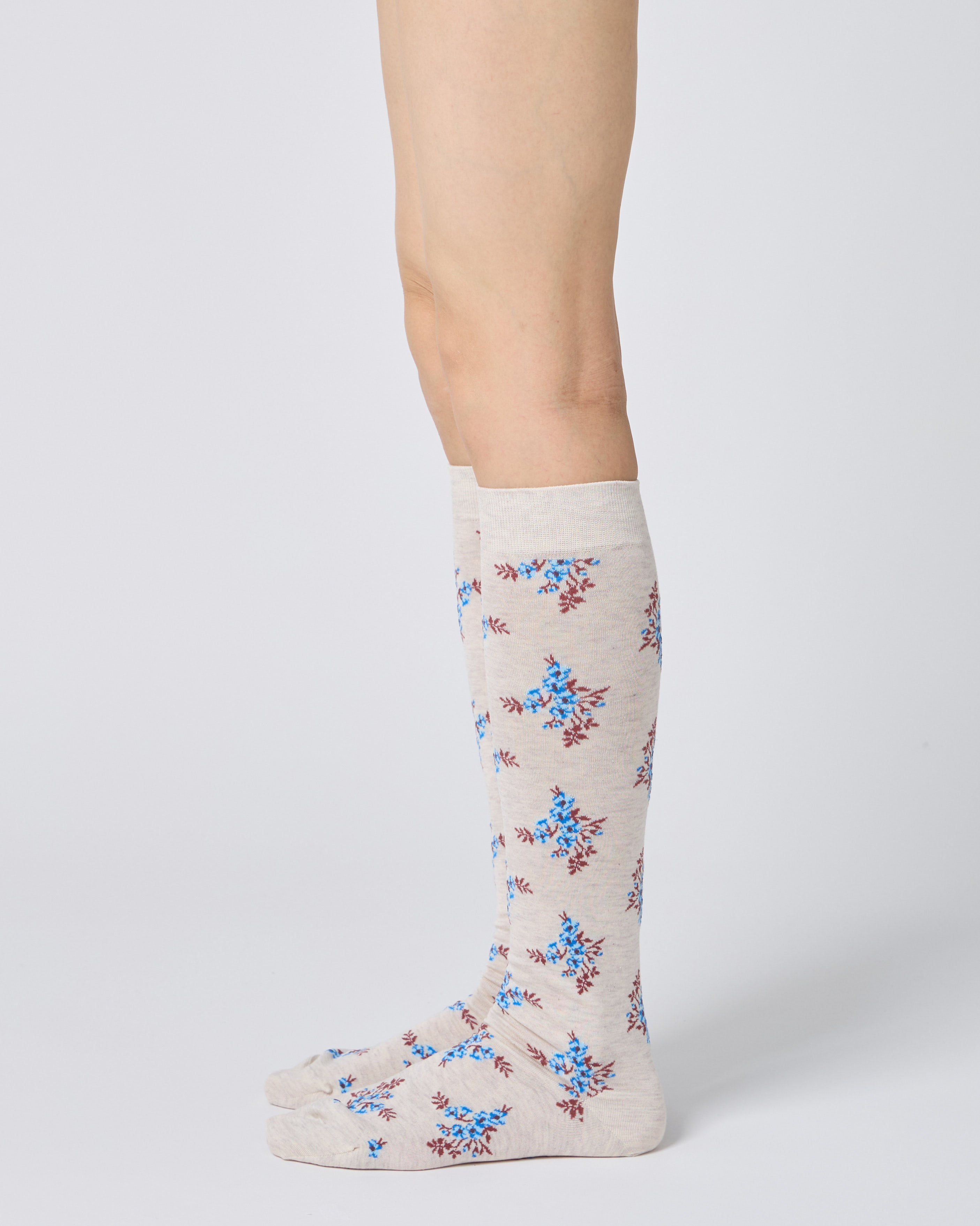 Floral Knee High Socks - Off-white
